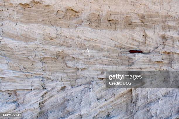 Stratified Bedrock, close up, Scotts Bluff, Scotts Bluff National Monument, Nebraska.