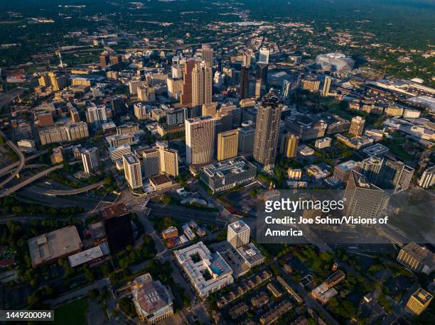 Aerial drone view of Atlanta Skyline, Georgia the peach state.