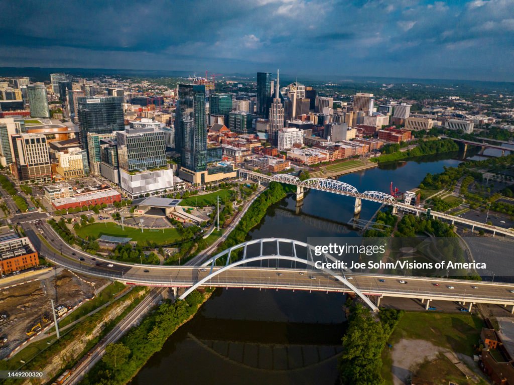 Sunrise view of Nashville Skyline as seen over the Cumberland River