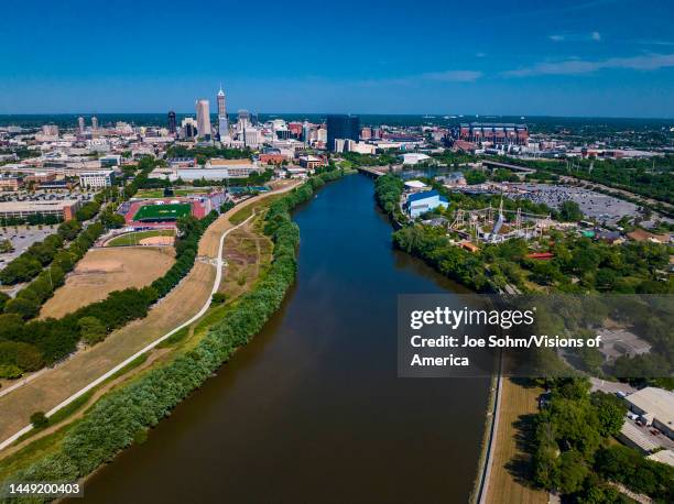 Aerial view of Indianapolis Skyline view on White River, Indianas.