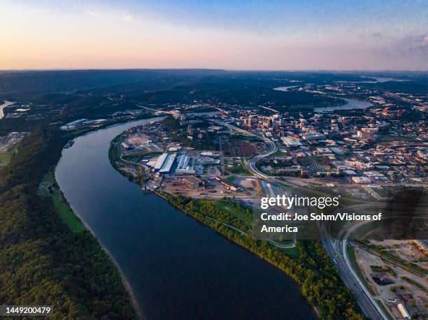 Drone view of Chattanooga and the Tennessee River, Tennessee .