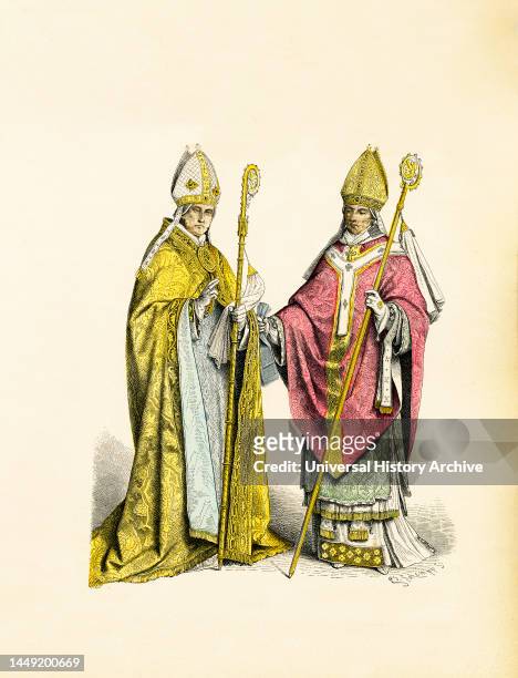 Ecclesiastical Vestments, Bishop in Pluvial, Bishop in Chasuble, 16th and 17th Centuries, Illustration, The History of Costume, Braun & Schneider,...