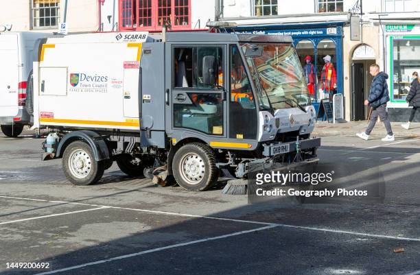 Fayat Group street sweeper machine vehicle operated by town council, Devizes, Wiltshire, England, UK.