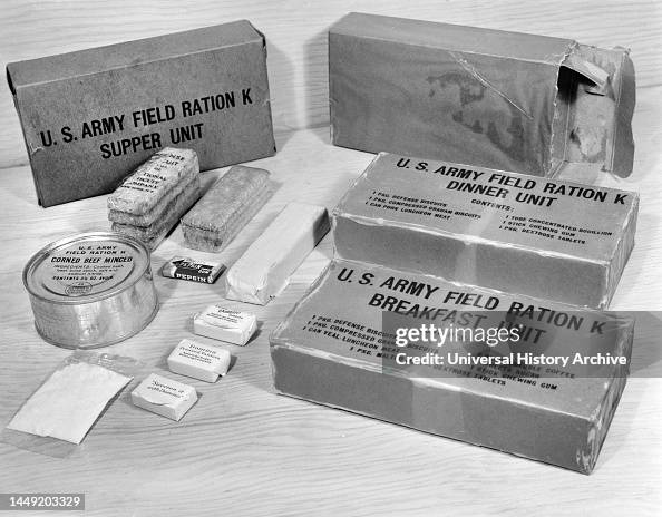 U.S. Army Field Ration K Units, Breakfast, Supper and Dinner Units to be used in emergencies and continuous combat only, Subsistence research laboratory, U.S. Army Quartermaster Depot, Chicago, Illinois, USA, Howard R. Hollem, U.S. Office of War Informati