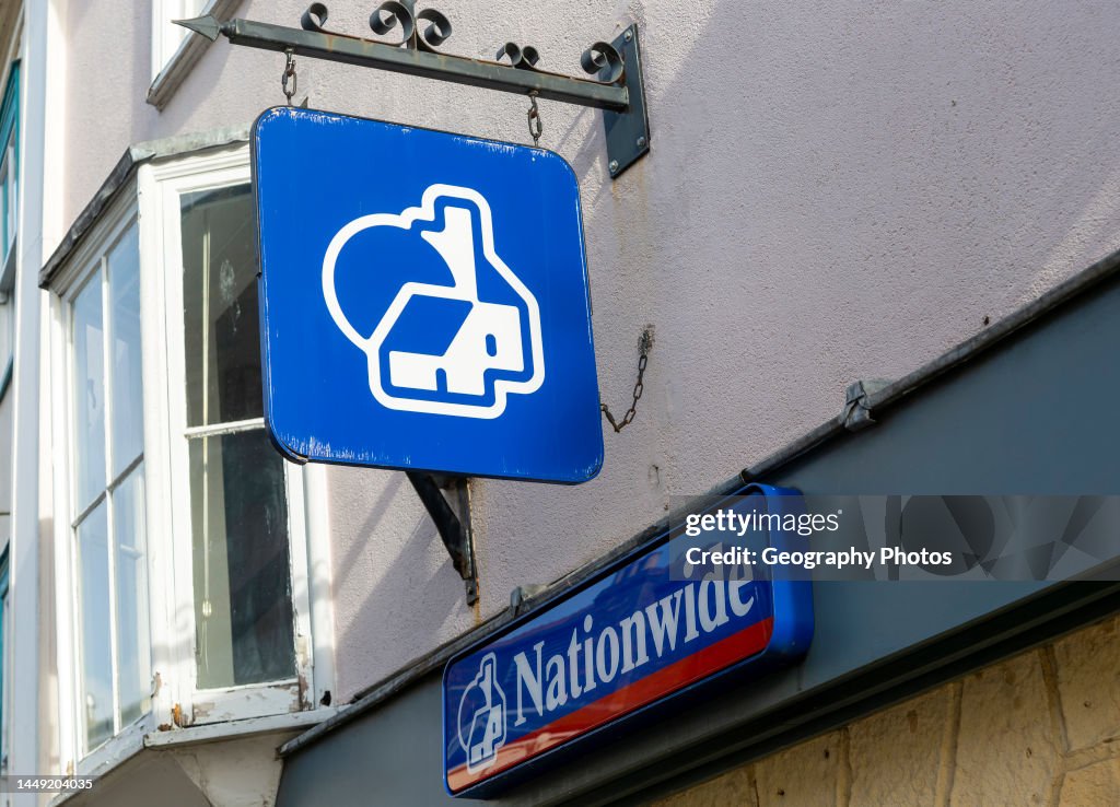 Nationwide building society branch shopfront sign, Devizes, Wiltshire, England, UK