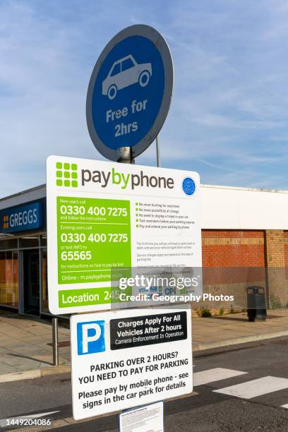 Pay By Phone parking sign, Reading West, motorway service station, Berkshire, England, UK.