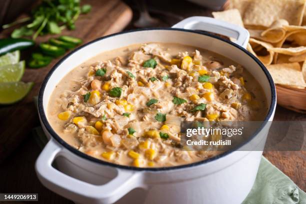 white chicken chili - chilli stock pictures, royalty-free photos & images