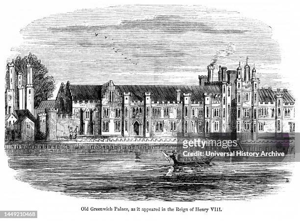 Old Greenwich Palace, as it appeared in the Reign of Henry VIII, Illustration from the Book, "John Cassel’s Illustrated History of England, Volume...