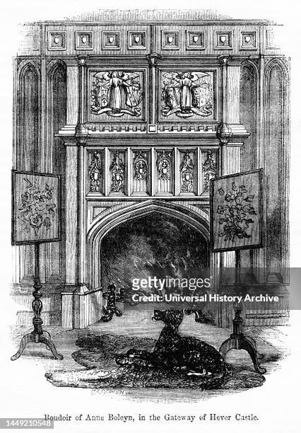 Boudoir of Anne Boleyn, in the Gateway of Hever Castle, Illustration from the Book, "John Cassel’s Illustrated History of England, Volume II", text...