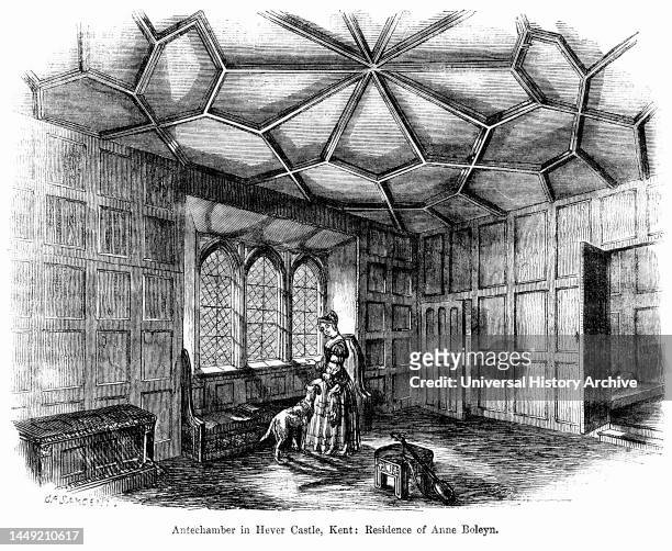 Antechamber in Hever Castle, Kent, Residence of Anne Boleyn, Illustration from the Book, "John Cassel’s Illustrated History of England, Volume II",...