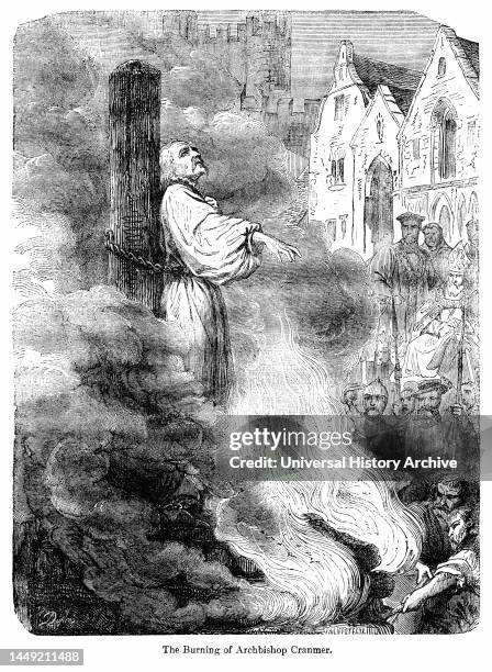 The Burning of Archbishop Cranmer, Illustration from the Book, "John Cassel’s Illustrated History of England, Volume II", text by William Howitt,...