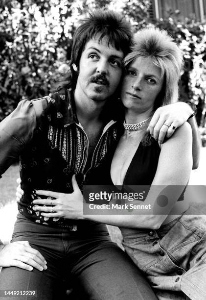 Musician Paul McCartney and wife Linda McCartney pose for a portrait at the Beverly Hills Hotel in celebration of the release of the album "Band On...