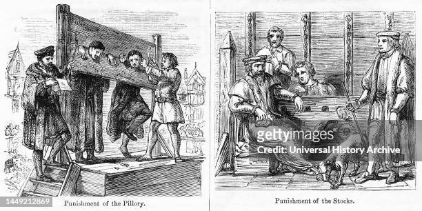 Punishment of Pillory, Punishment of the Stocks, Illustration from the Book, "John Cassel’s Illustrated History of England, Volume II", text by...
