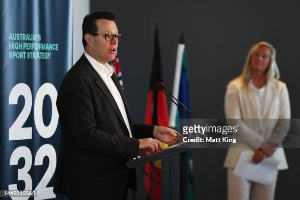 Australian Sports Commission CEO Kieren Perkins speaks during the Australia's 2032+ High Performance Strategy Launch at Sydney Opera House on...