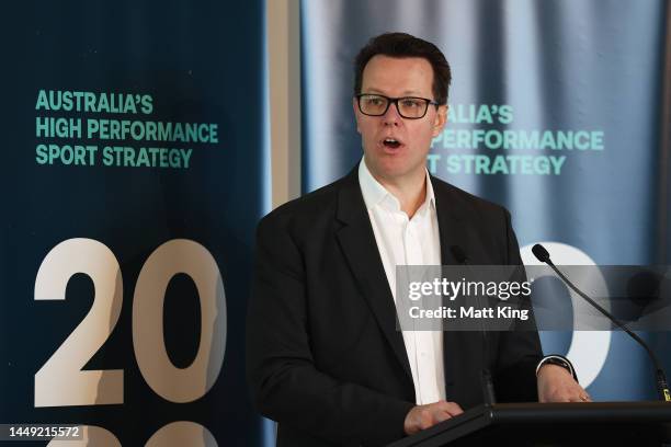 Australian Sports Commission CEO Kieren Perkins speaks during the Australia's 2032+ High Performance Strategy Launch at Sydney Opera House on...