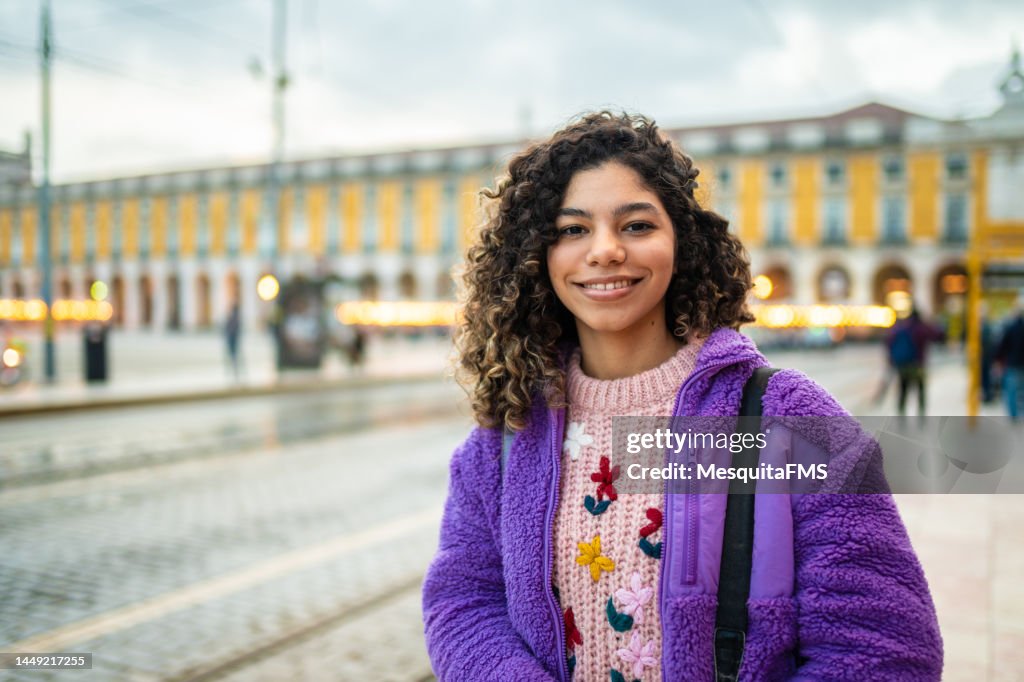 Portrait of the teen girl at Praça do Comércio