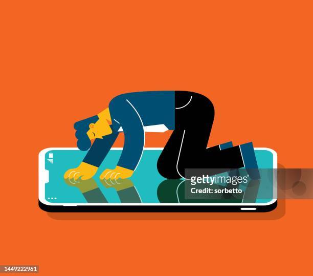 addiction - mobile phone - businessman - technophobe stock illustrations