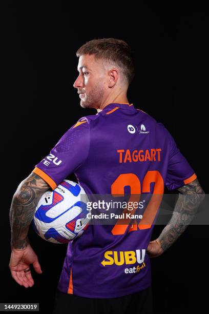 Adam Taggart poses during a Perth Glory A-League Men's media opportunity at the Walyalup Civic Centre on December 15, 2022 in Fremantle, Australia.