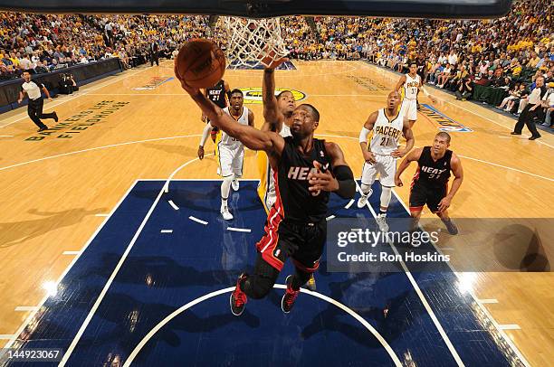 Dwyane Wade of the Miami Heat goes to the basket against the Indiana Pacers in Game Four of the Eastern Conference Semi-Finals during the 2012 NBA...