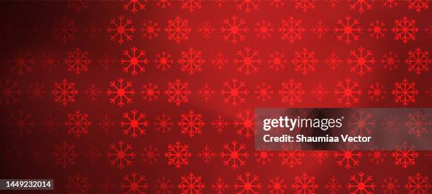 christmas and happy new year background with snowflakes on red background - blurred tree background stock illustrations