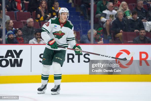 Jonas Brodin of the Minnesota Wild skates up ice during the first period of their NHL game against the Vancouver Canucks at Rogers Arena on December...