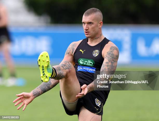 Dustin Martin is pictured during a Richmond Tigers AFL training session at Punt Road Oval on December 15, 2022 in Melbourne, Australia.