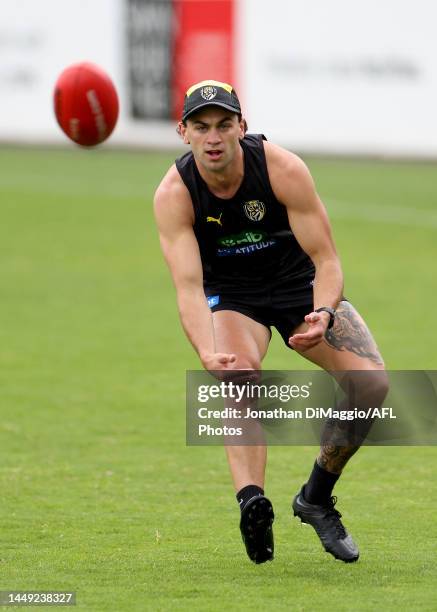 Tim Taranto is pictured during a Richmond Tigers AFL training session at Punt Road Oval on December 15, 2022 in Melbourne, Australia.