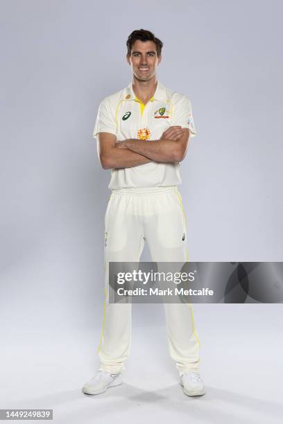 Pat Cummins poses during the Australia Men's Test Team Headshots Session at Sydney Cricket Ground on September 13, 2022 in Sydney, Australia.