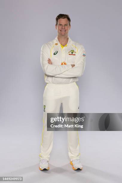 Steve Smith poses during the Australia Men's Test Team Headshots Session at Sydney Cricket Ground on September 13, 2022 in Sydney, Australia.