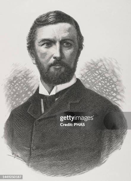 Sir Edward B. Malet . British diplomat. Representative of Great Britain at the Berlin Conference. Portrait. Engraving by E. Gimeno. El Congo y la...