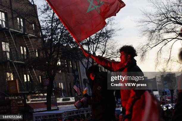 Marroco’s fans gather to watch the Semi-final match against France on December 14, 2022 in New York City. Marroco qualified for first time to the...