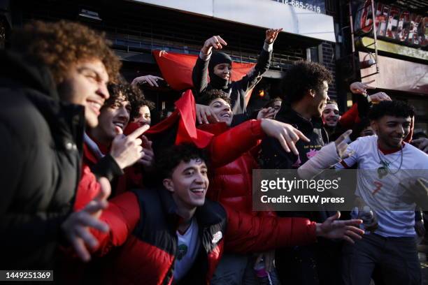 Marroco’s fans gather to watch the Semi-final match against France on December 14, 2022 in New York City. Marroco qualified for first time to the...