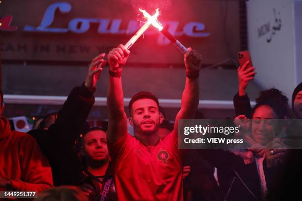 Marroco’s fans gather to watch the Semi-final match against France on December 14, 2022 in New York City. Marroco qualified for first time to the...