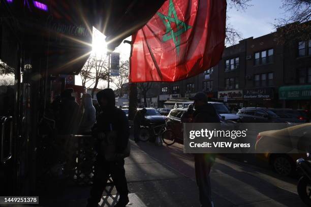 Marroco’s fans gather to watch the Semi-final match against France on December 14, 2022 in New York City. Marroco qualified for first time to the...