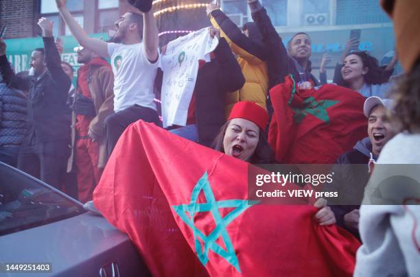 Marroco’s fans gather to watch the Semi-final match against France on December 14, 2022 in New York City. Marroco qualified for first time to the...