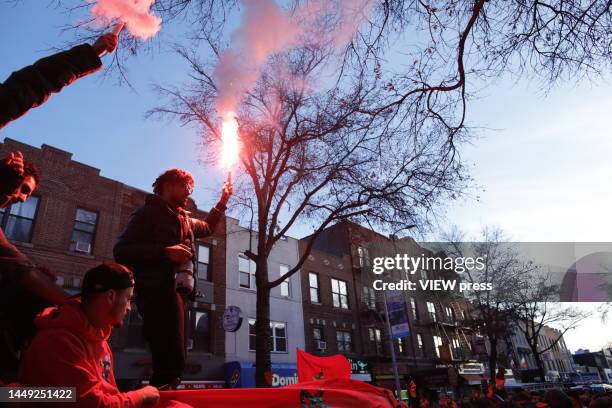 Marroco’s fans gather to watch the Semi-final match against France on December 14, 2022 in New York City. Marroco qualified for first time to the...