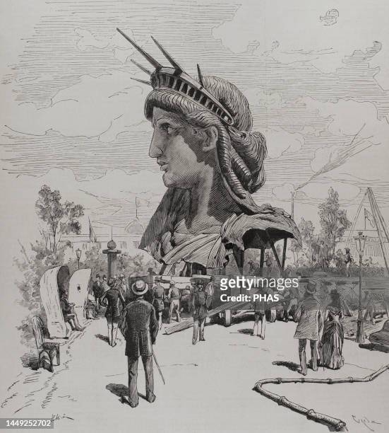 History of France. Paris. Universal Exhibition of 1878. It was held from May 1 to November 10, 1878. Head of the colossal statue 'Liberty...