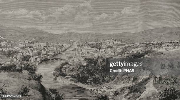 19th century. Bosnia, Sarajevo. Panoramic of the city. Engraving by Capuz. La Ilustracion Espanola y Americana, 1878.