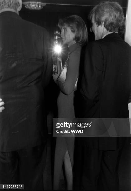 Jean Kennedy Smith and Stephen Edward Smith attend a party honoring Kennedy Center Chairman Roger Stevens in Washington, D.C., on January 25, 1976.