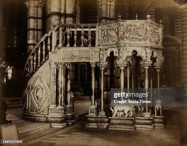 Paolo Lombardi, The marble pulpit in the cathedral of Siena, albumin paper, black and white positive process, sheet size: height: 19.6 cm; width:...