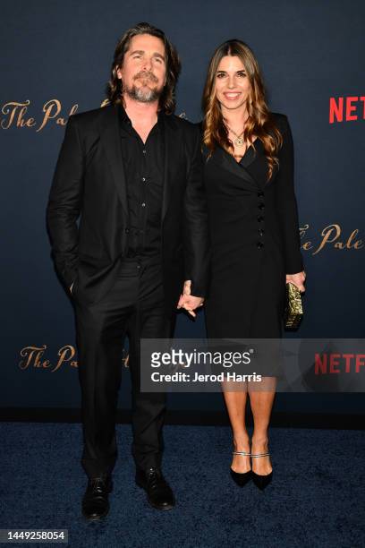 Christian Bale and wife Sibi Blazic arrive at "The Pale Blue Eye" Los Angeles Premiere at DGA Theater Complex on December 14, 2022 in Los Angeles,...