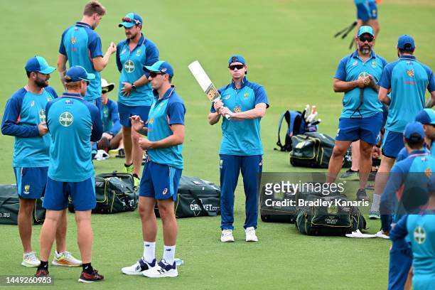 Steve Smith is seen during an Australian Test squad training session at Allan Border Field on December 15, 2022 in Brisbane, Australia.