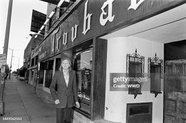 Owner Doug Weston poses outside the Troubadour nightclub in West Hollywood, California, on February 18, 1976.