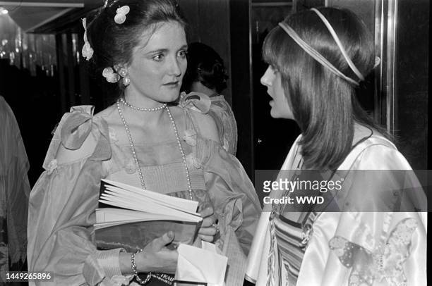 Lady Leonora Lichfield and Lady Jane Wellesley attend a gala at the Intercontinental Hotel in London, England, on March 4, 1976.