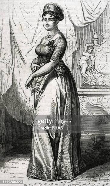 Maria Luisa of Spain . Infanta of Spain, Queen Consort and Regent of Etruria and Duchess of Lucca . Portrait. Engraving by Capuz. Historia General de...