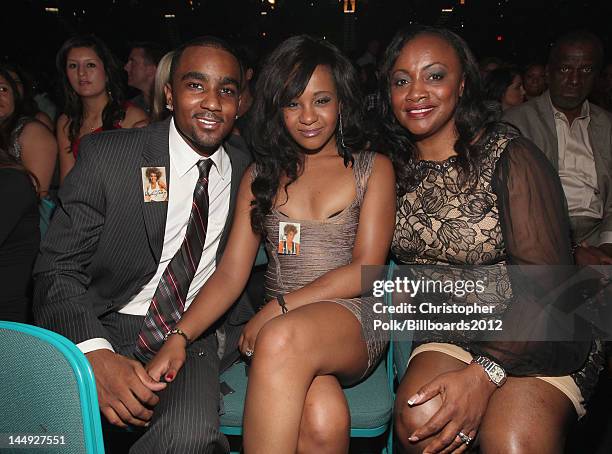Nick Gordon, Bobbi Kristina Brown and Pat Houston attend the 2012 Billboard Music Awards held at the MGM Grand Garden Arena on May 20, 2012 in Las...