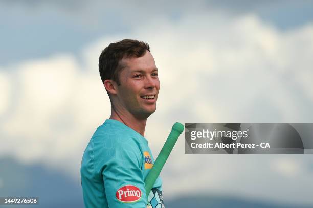 Jimmy Peirson of the Heat looks on ahead of the Men's Big Bash League match between the Brisbane Heat and the Melbourne Renegades at Cazaly's...