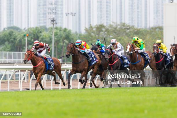 Jockey Ryan Moore riding Wellington wins the Race 5 Longines Hong Kong Sprint at Sha Tin Racecourse on December 11, 2022 in Hong Kong.