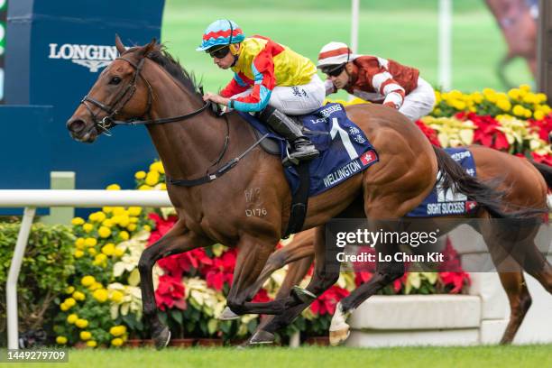 Jockey Ryan Moore riding Wellington wins the Race 5 Longines Hong Kong Sprint at Sha Tin Racecourse on December 11, 2022 in Hong Kong.