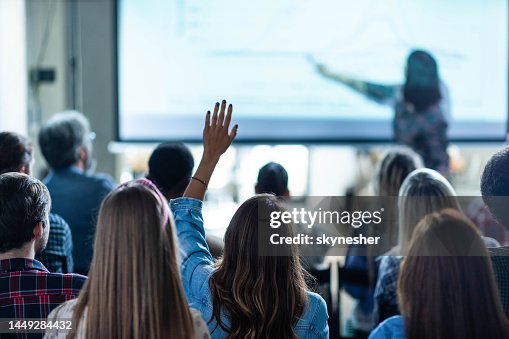 Question Back Back View Of Creative Woman Asking A Question On Education Event In The ...